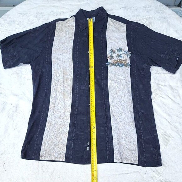 VTG Windham Pointe Cuban Black Striped Palm Print Mens Sz M Button-up Shirt - Picture 3 of 9